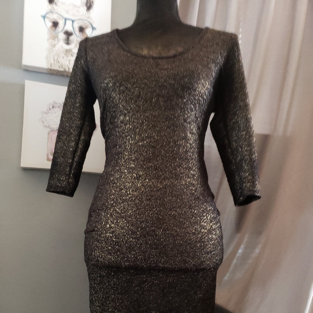 Forever 21 Gold & Black Fitted Dress